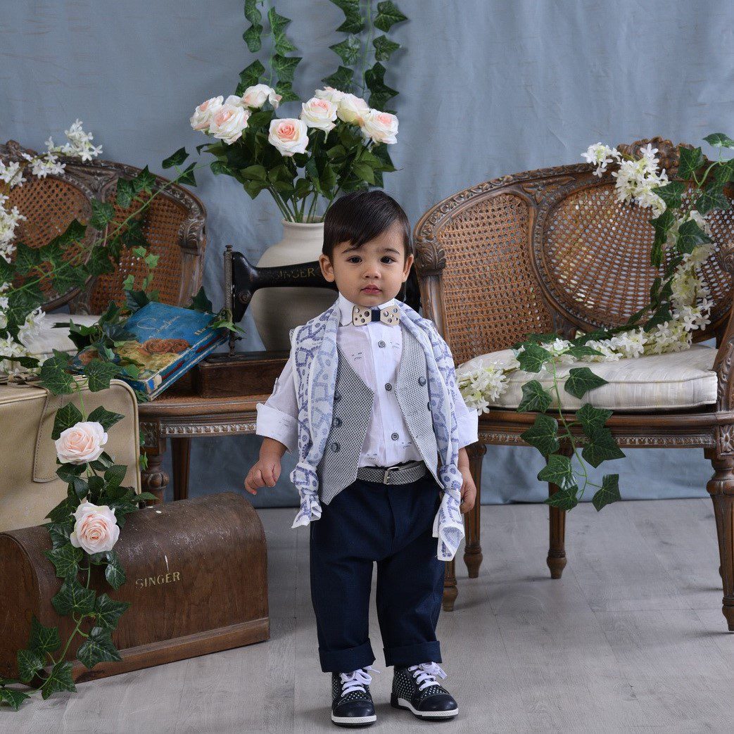 Βαπτιστικό κοστούμι σε navy blue με γκρι