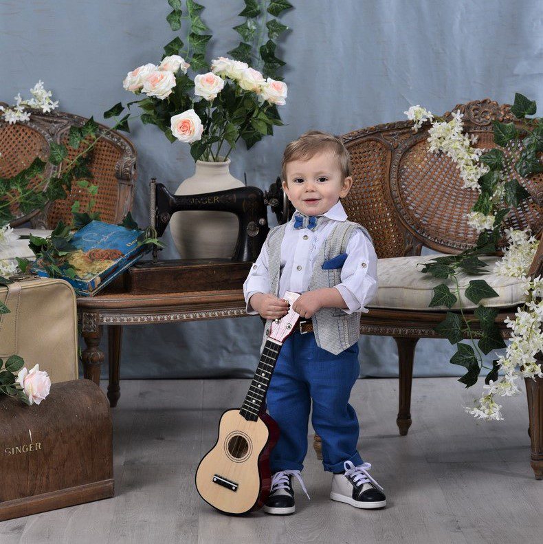 Βαπτιστικό κοστούμι σε γαλάζιο με γκρι