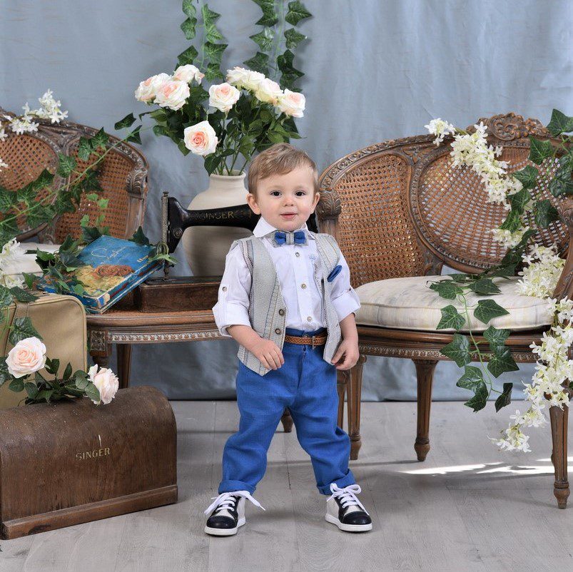 Βαπτιστικό κοστούμι σε γαλάζιο με γκρι