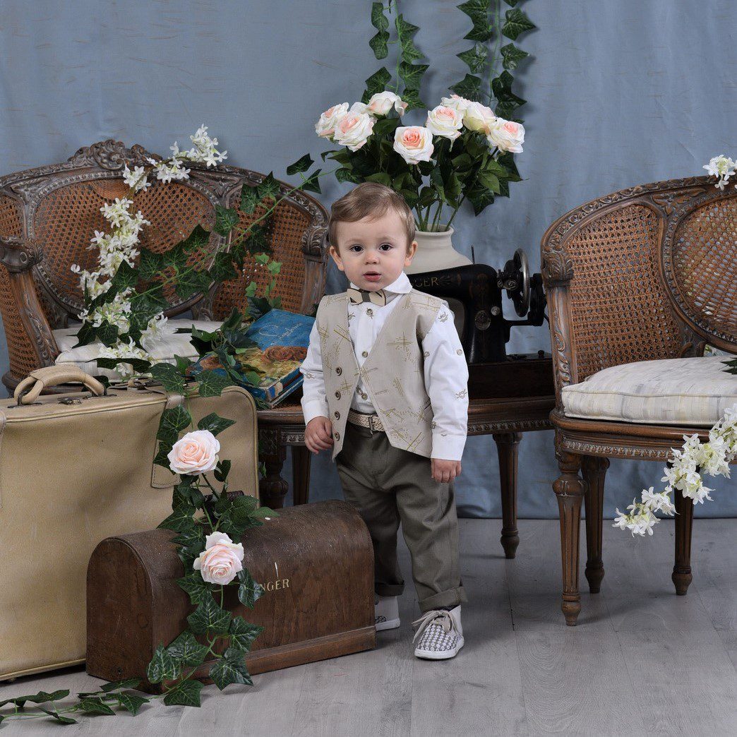 Βαπτιστικό κοστούμι σε μπεζ με χακί