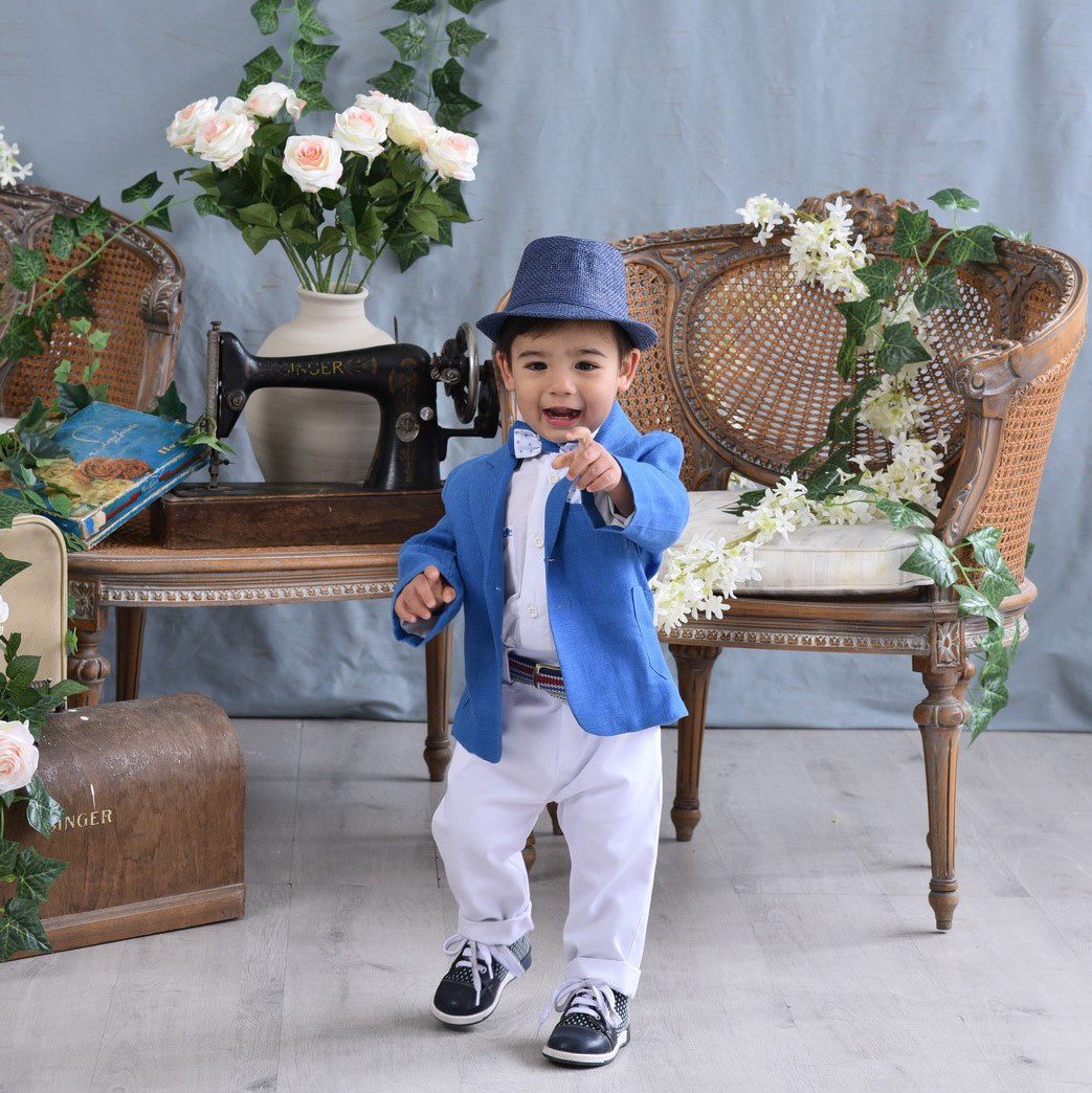 Βαπτιστικό κοστούμι σε λευκό με γαλάζιο