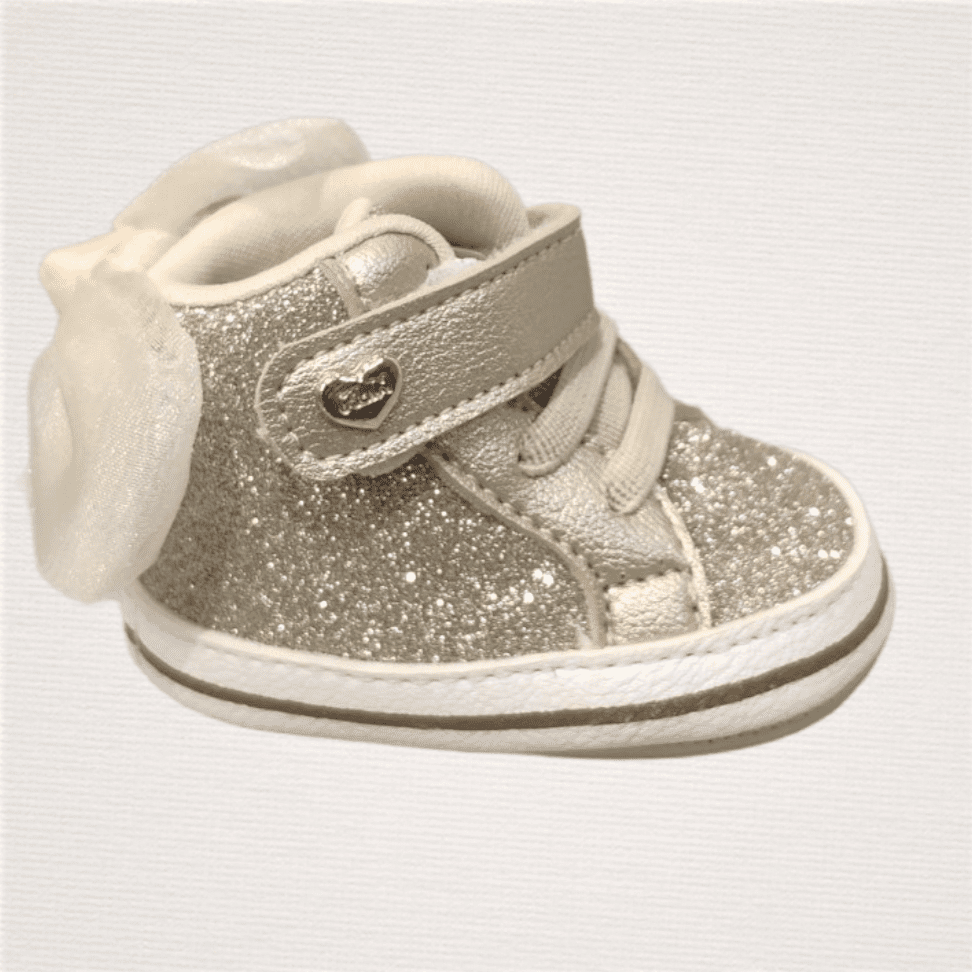Βαπτιστικό παπούτσι αγκαλιάς μποτάκι με χρυσό γκλίτερ