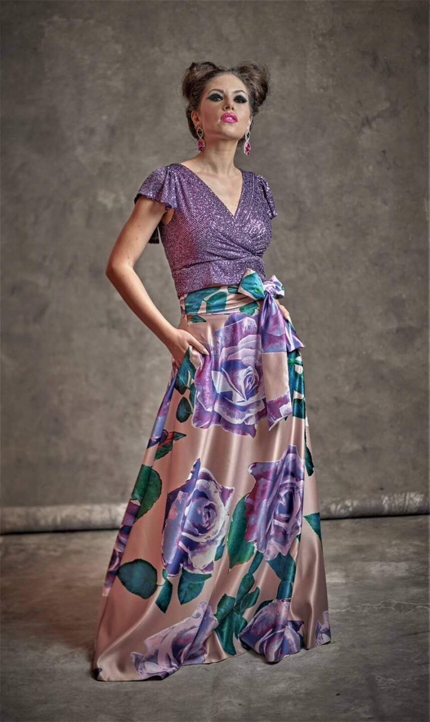 Σετ με σατέν φούστα και μπούστο παγιέτα