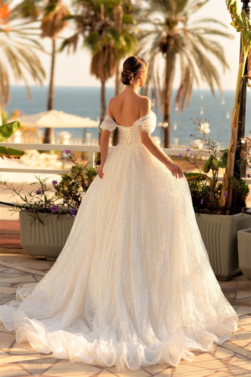 Wedding-dress-727-2 Ρομαντικό νυφικό στράπλες με γκλίτερ τούλι