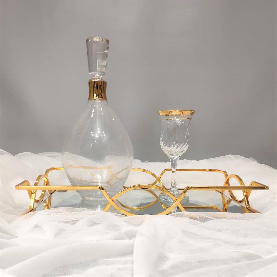 Σετ κουμπάρου από κρύσταλλο Βοημίας με επίχρυσες λεπτομέρειες