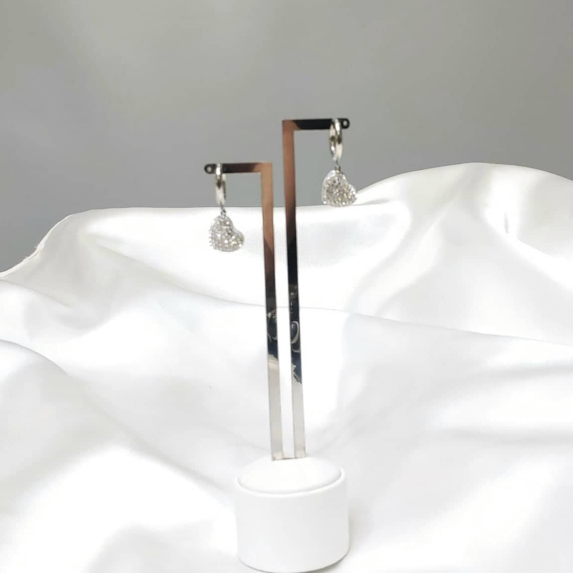 Σκουλαρίκια καρδούλα με ατσάλι και ζιργκόν