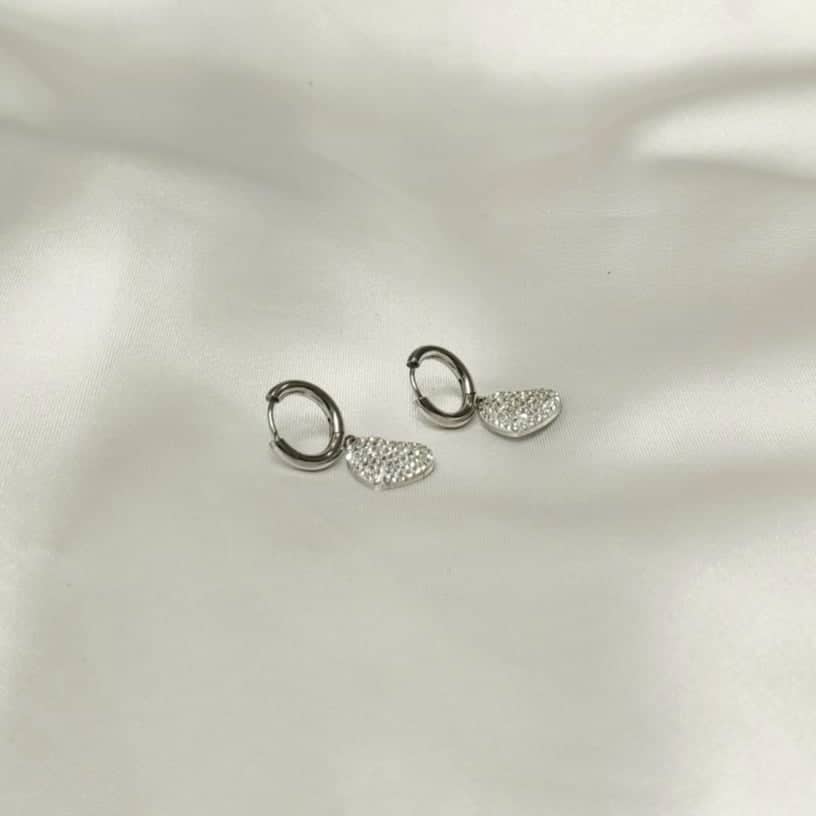 Σκουλαρίκια καρδούλα με ατσάλι και ζιργκόν