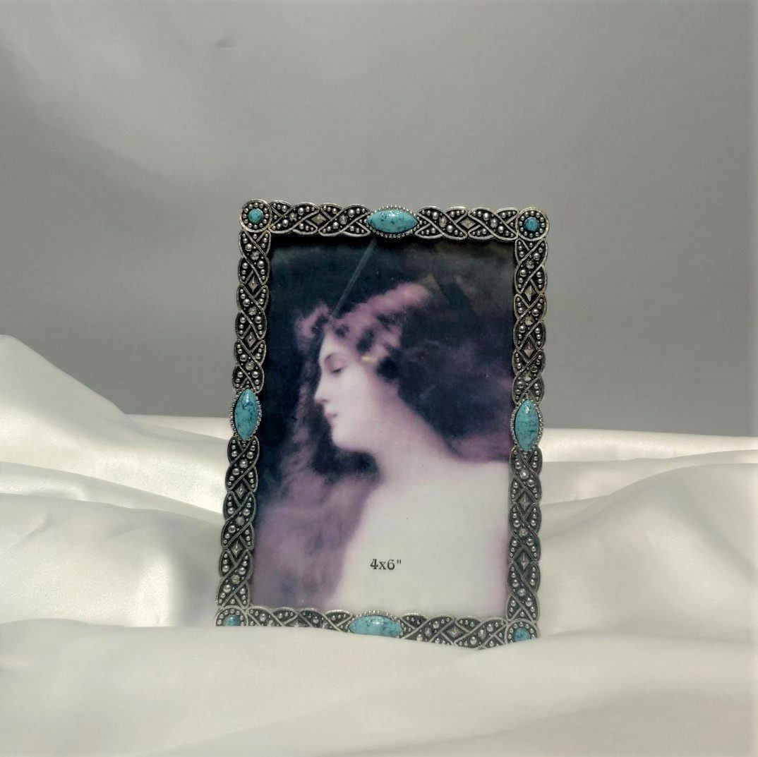 Vintage κορνίζα με πολύτιμους λίθους Τιρκουάζ