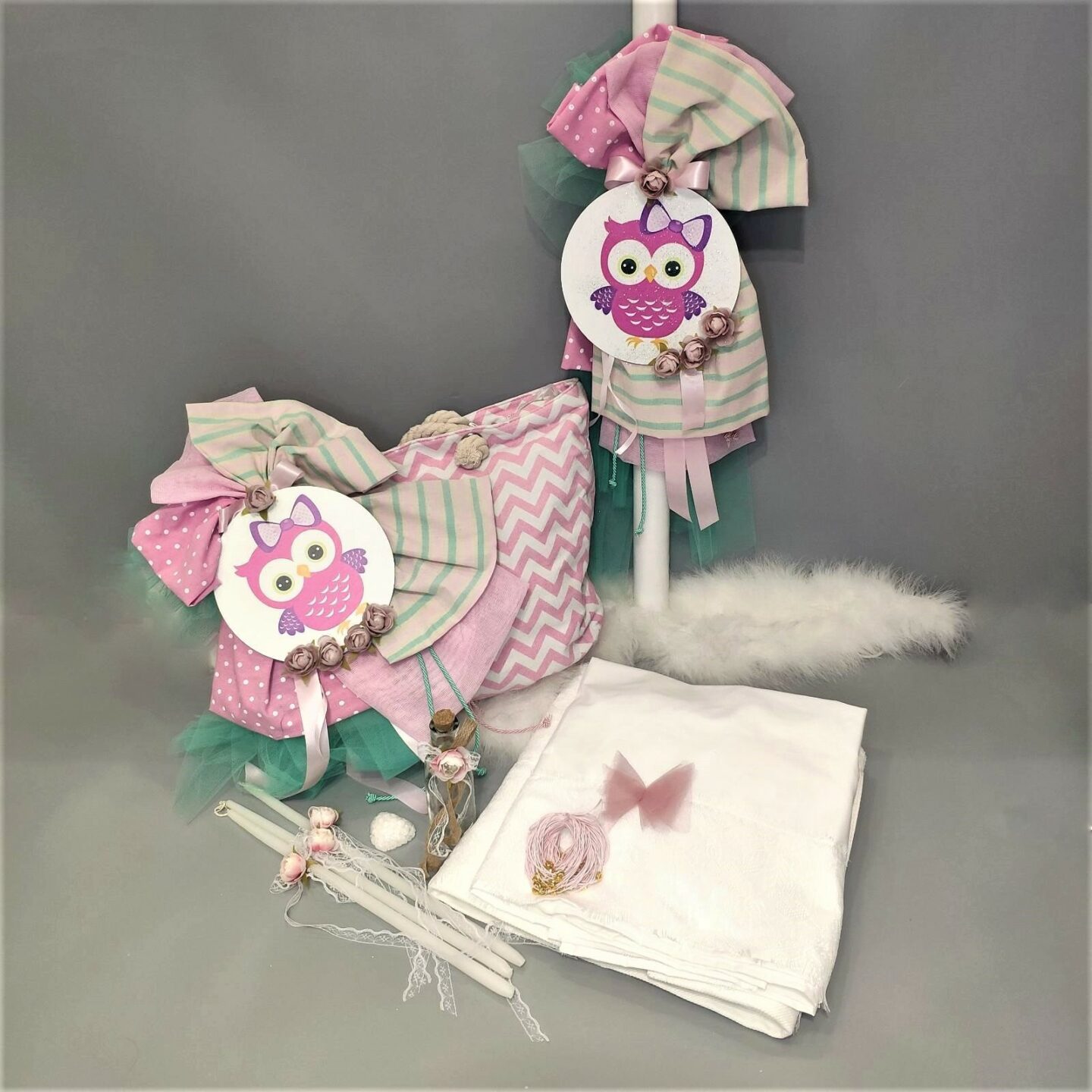 Πλήρες σετ βάπτισης για κορίτσι με Κουκουβάγια