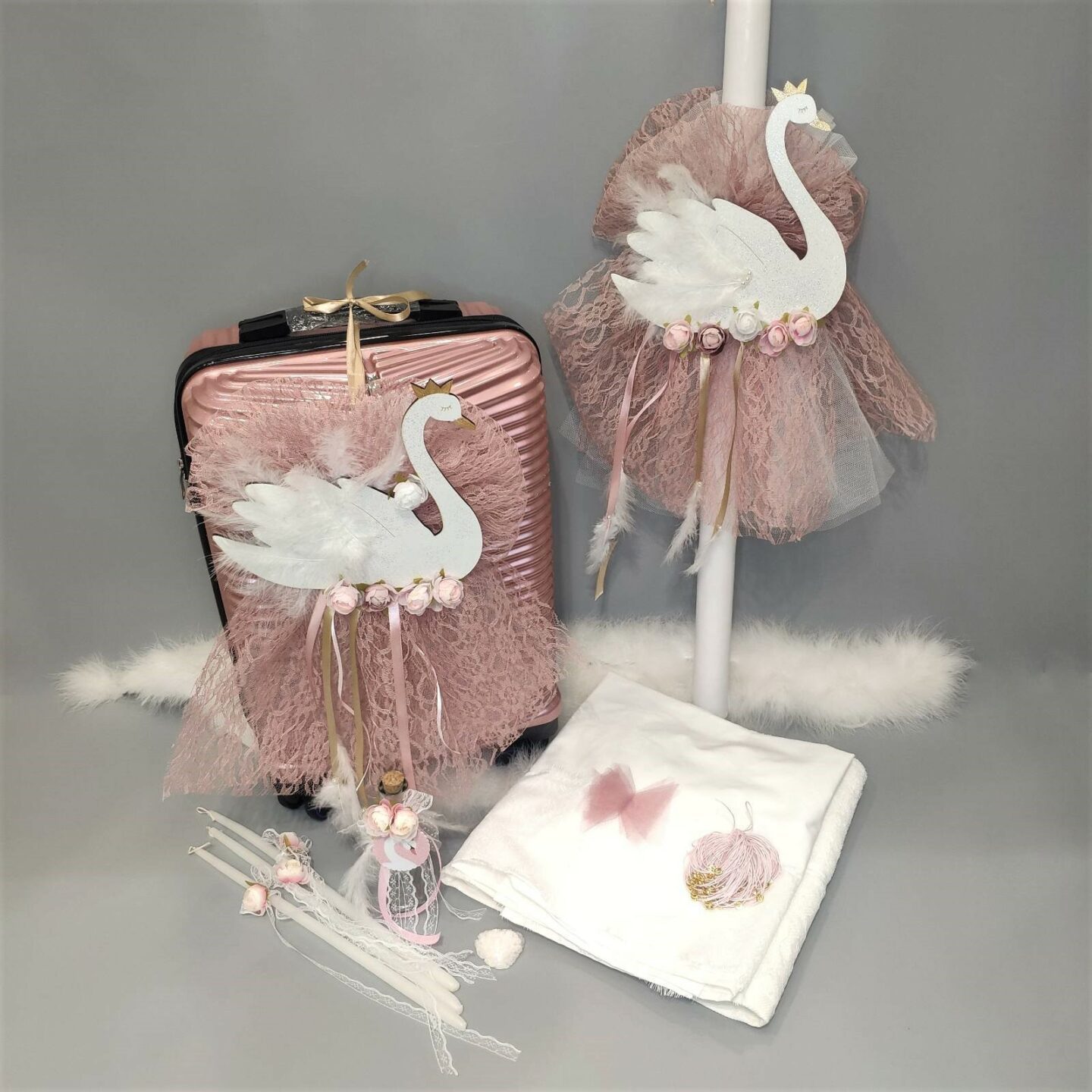Πλήρες σετ βάπτισης για κορίτσι με θέμα τον Κύκνο