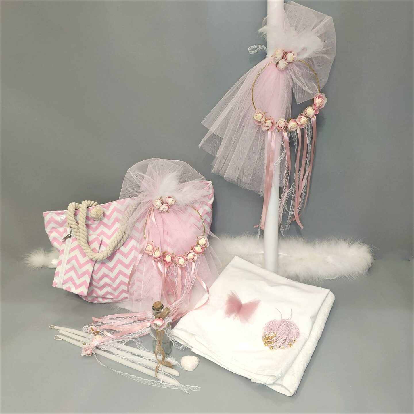 Πλήρες σετ βάπτισης για κορίτσι με vintage στεφανάκι με τριαντάφυλλα