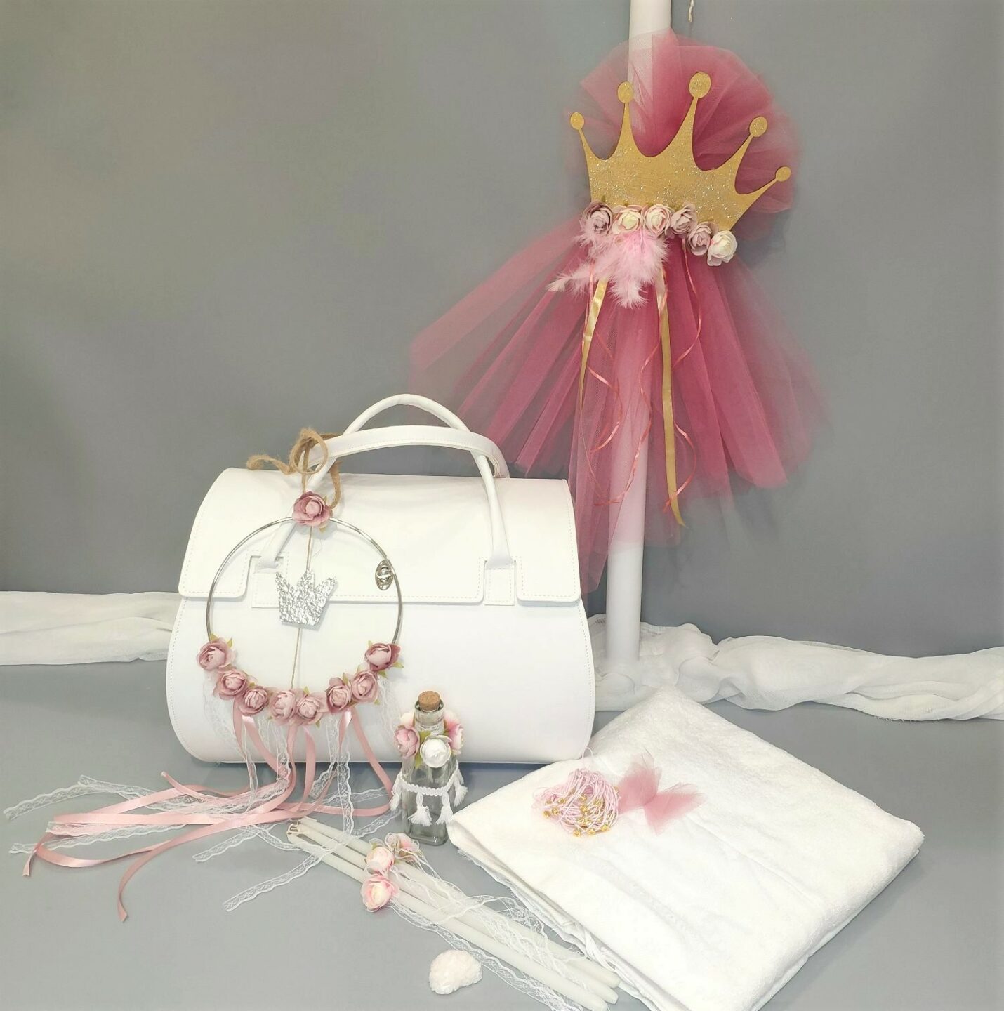 Πλήρες σετ βάπτισης για κορίτσι με πριγκιπική κορώνα