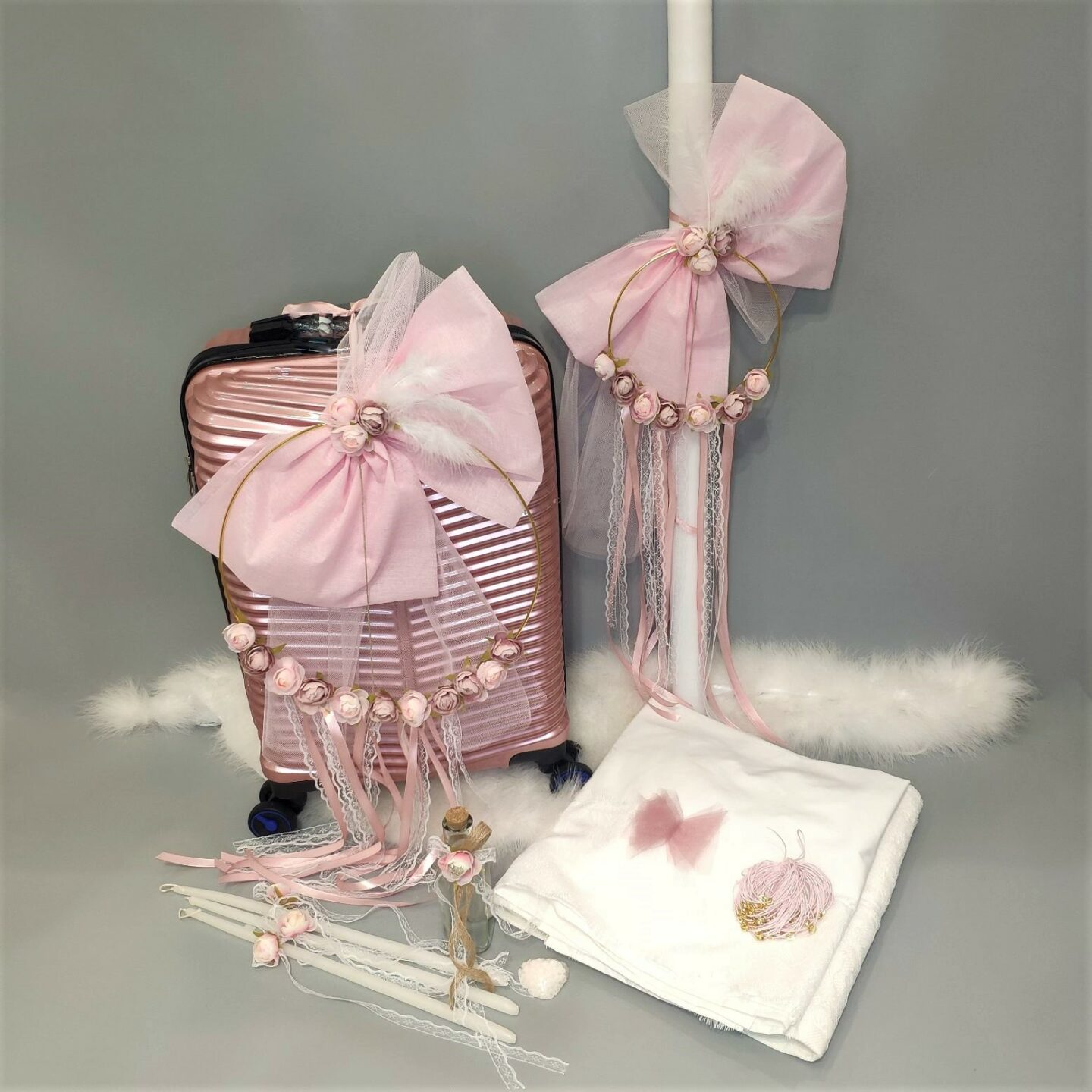 Πλήρες σετ βάπτισης για κορίτσι με vintage στεφανάκι με τριαντάφυλλα