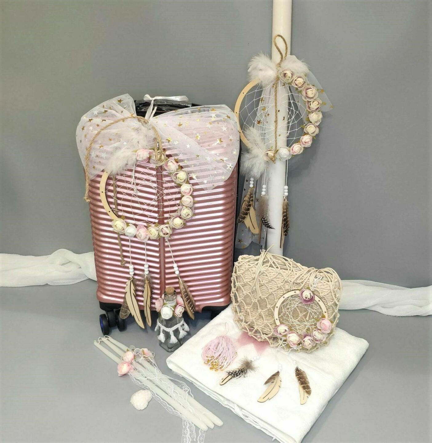 Πλήρες σετ βάπτισης για κορίτσι boho με ονειροπαγίδες