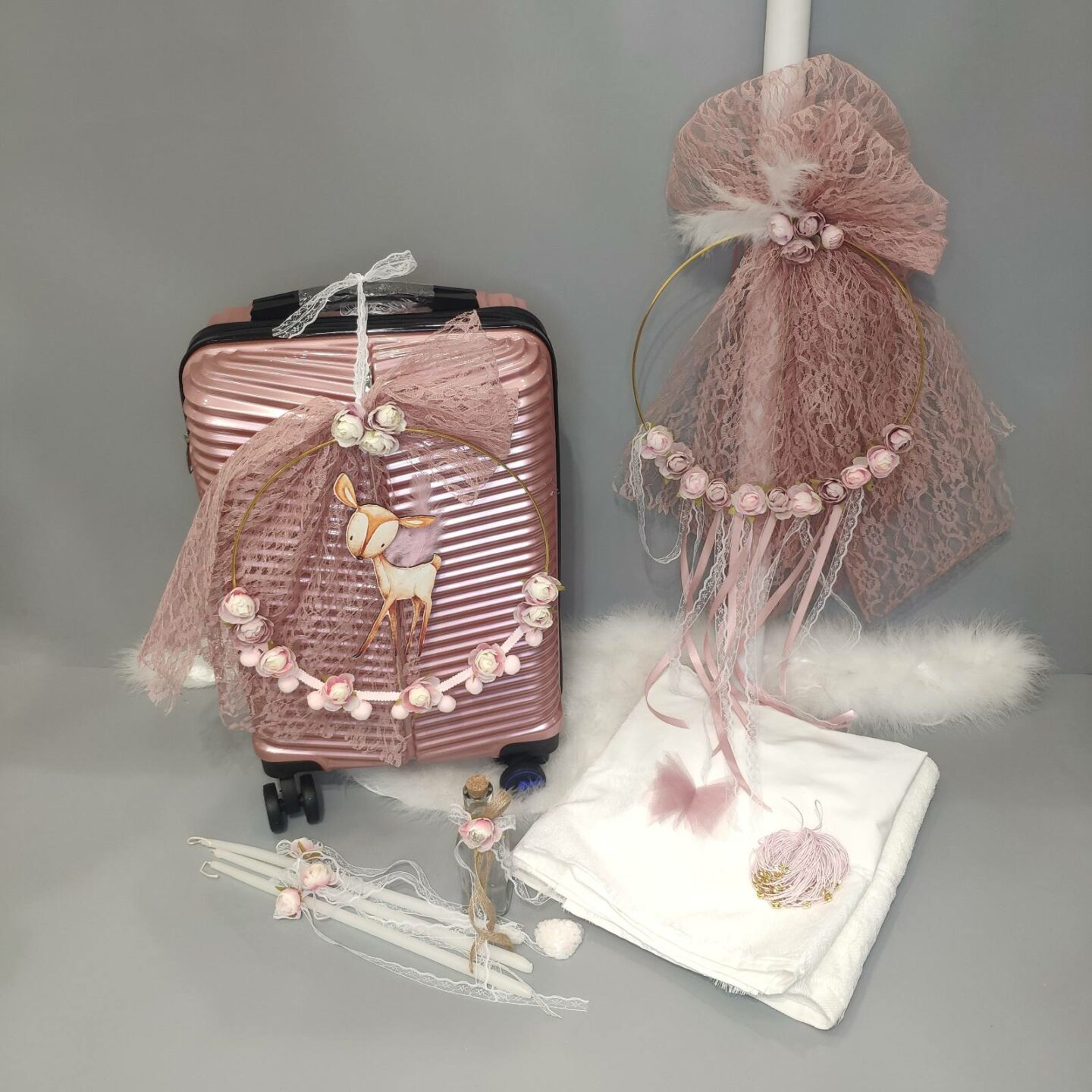 Πλήρες σετ βάπτισης για κορίτσι με θέμα το ελαφάκι