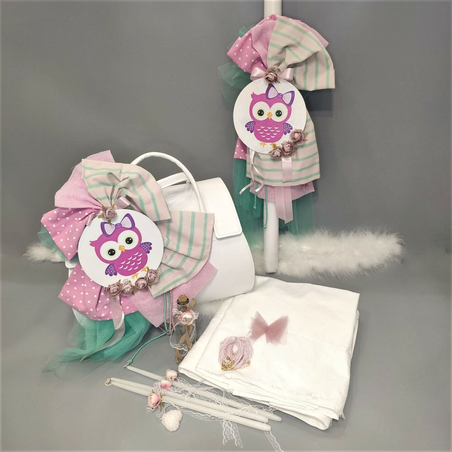 Πλήρες σετ βάπτισης για κορίτσι με Κουκουβάγια