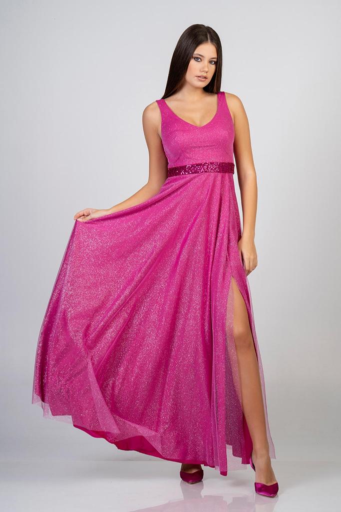 Maxi φόρεμα όλο γκλίτερ με σκίσιμο