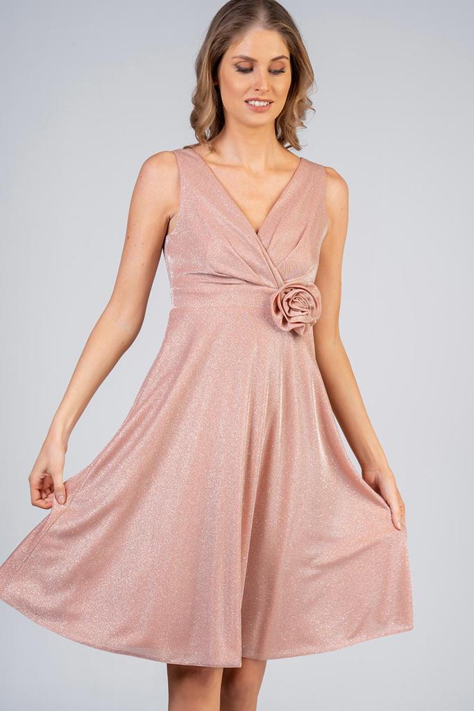 Midi φόρεμα lurex με λουλούδι