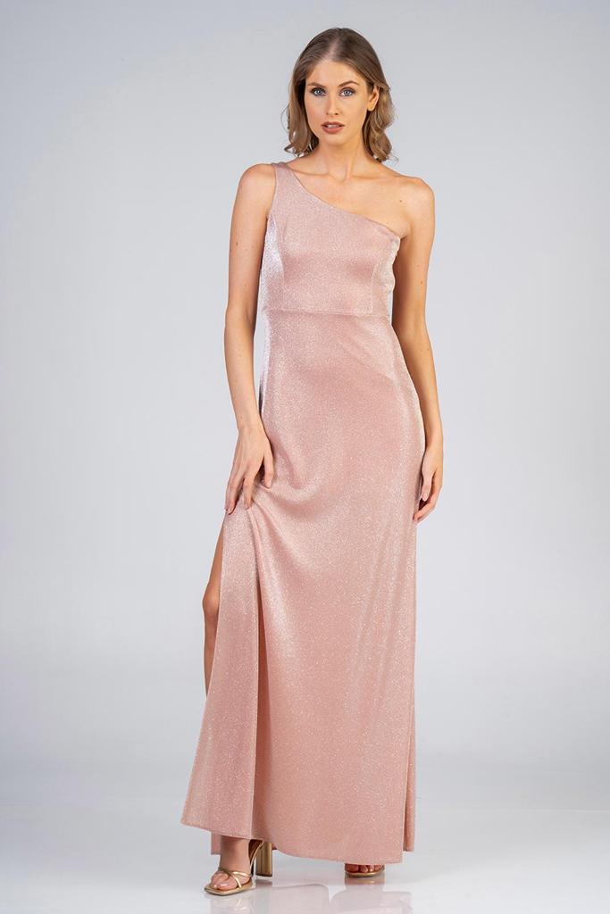 Maxi φόρεμα με έναν ώμο και γκλίτερ