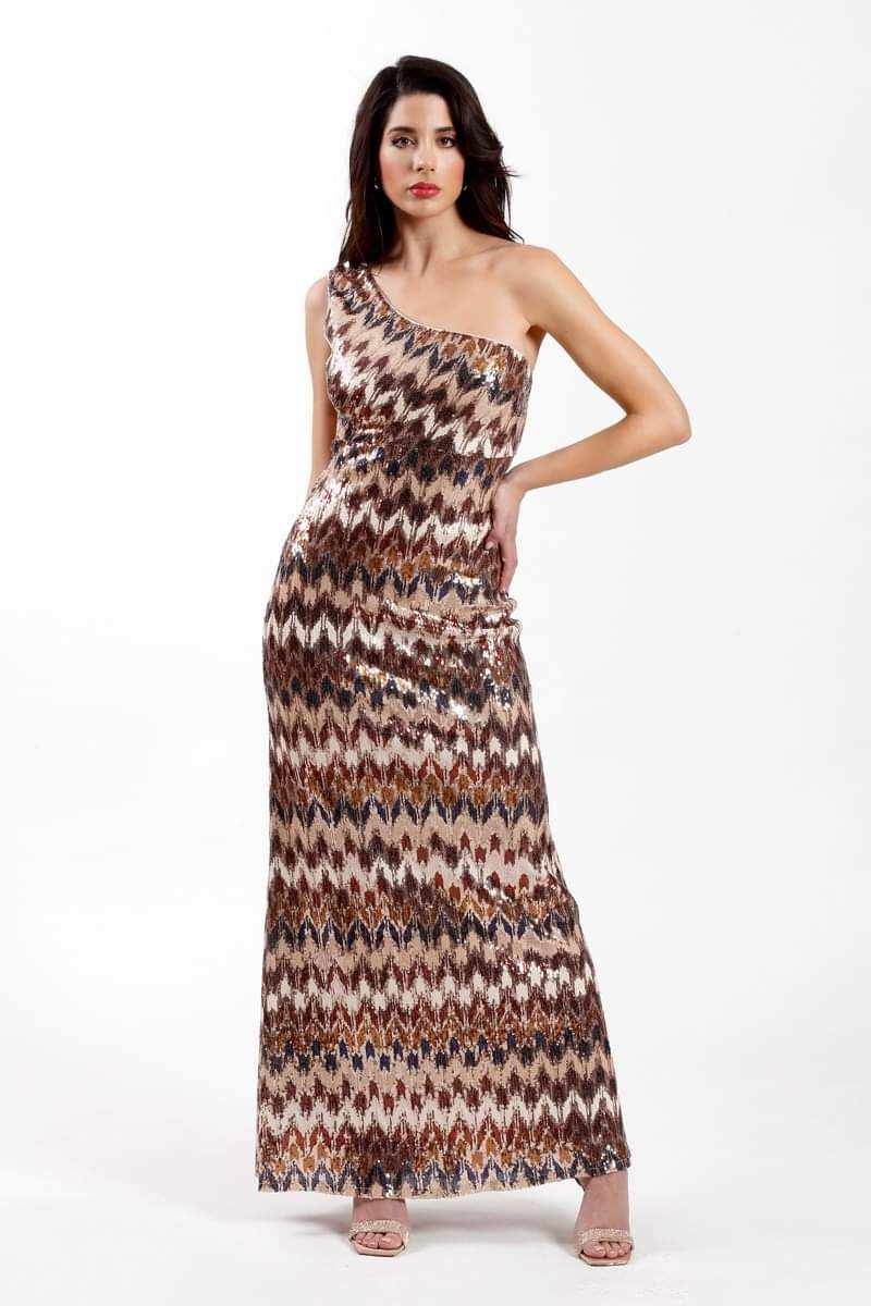 Maxi εμπριμέ φόρεμα με έναν ώμο