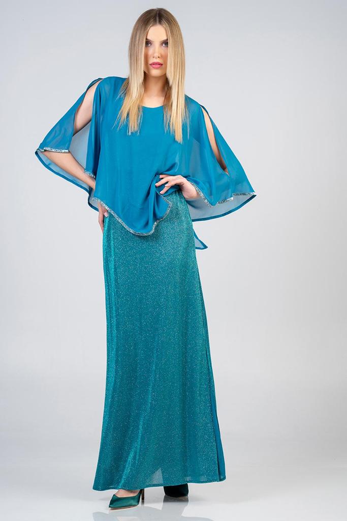 Maxi φόρεμα με γκλίτερ και τούλι