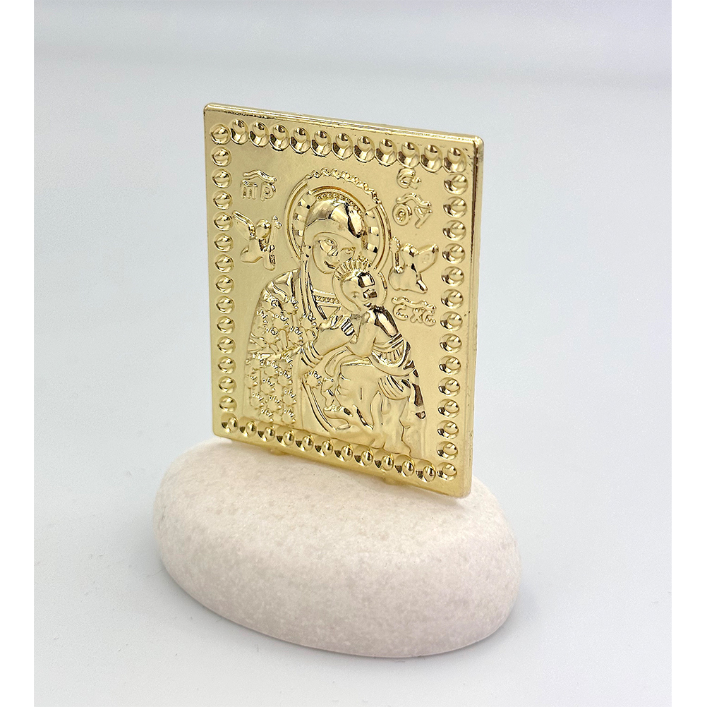 Μπομπονιέρα με λευκό βότσαλο και επίχρυση Παναγία