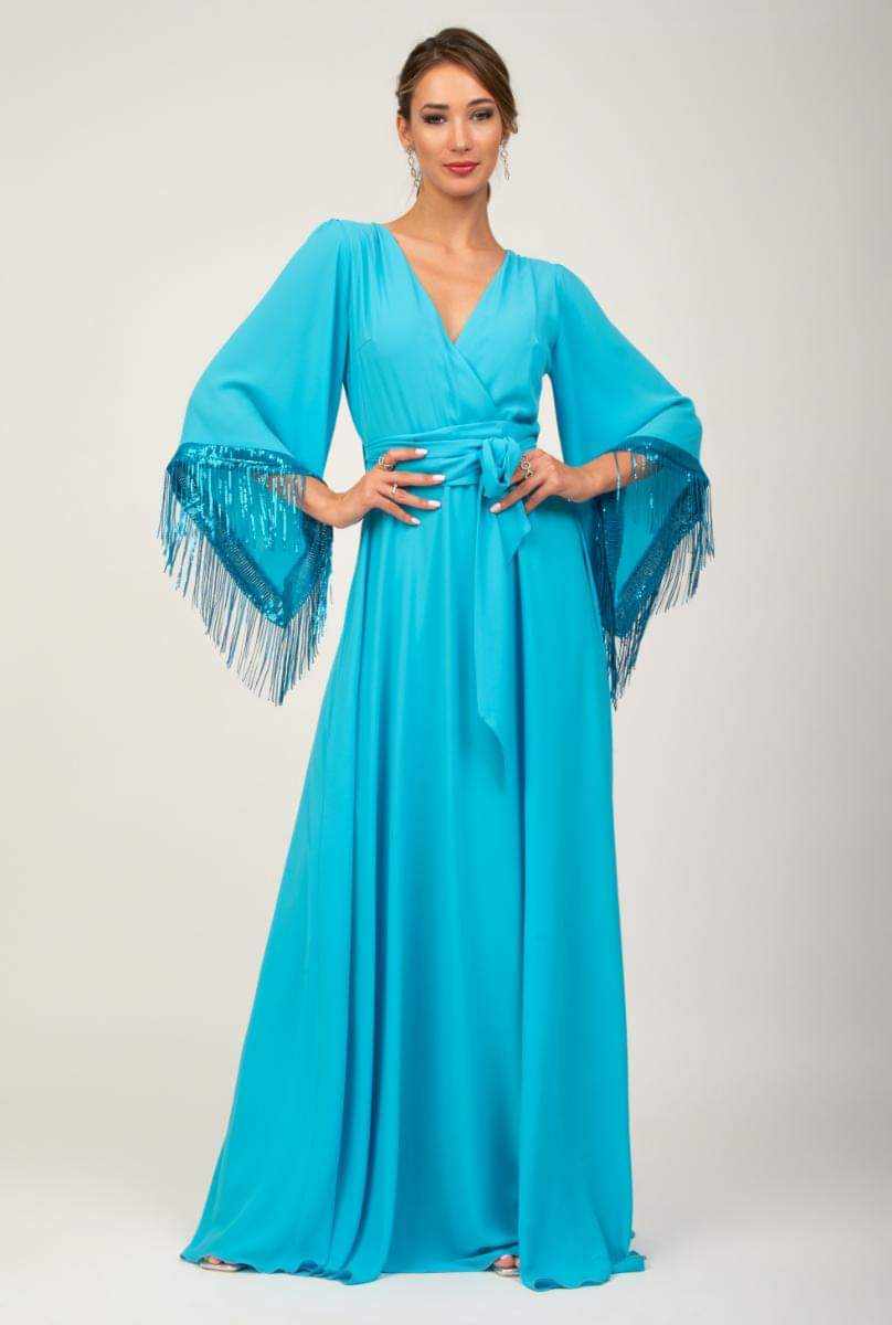 Maxi φόρεμα κρουαζέ με κρόσια