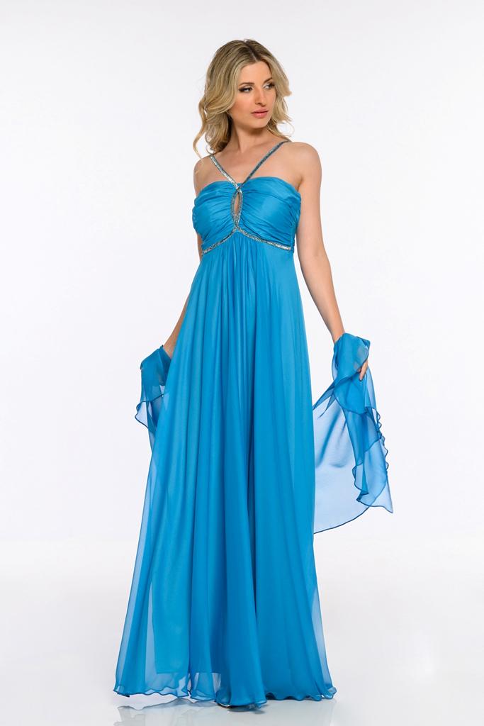 Maxi φόρεμα με τούλι σε τιρκουάζ