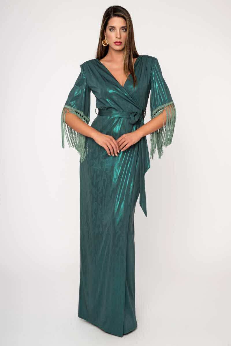 Maxi φόρεμα μεταλιζέ με μανικια