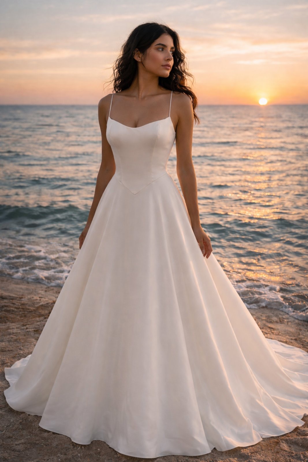 Νυφικό Α γραμμής με μπούστο και σατέν minimal πολυτέλεια.